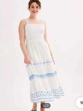 Draper James White Maxi Dress with Blue Embroidery
Worn once. 2 side pockets.